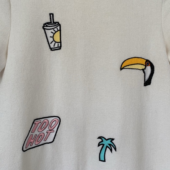 Zara Trafaluc White Short Sleeve Boxy T-Shirt Mini Dress w embroidered patches - Picture 5 of 11